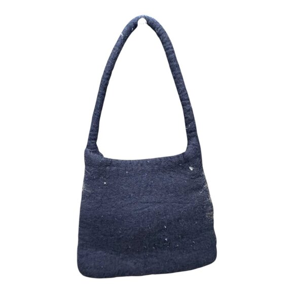 Nepal Handmade Felted Wool Tote Shoulder Bag Brown Gray Blue Flower Floral Purse - Picture 3 of 11